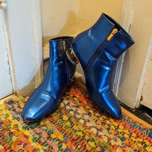 Jimmy Choo Blue and Gold Block Heel Booties